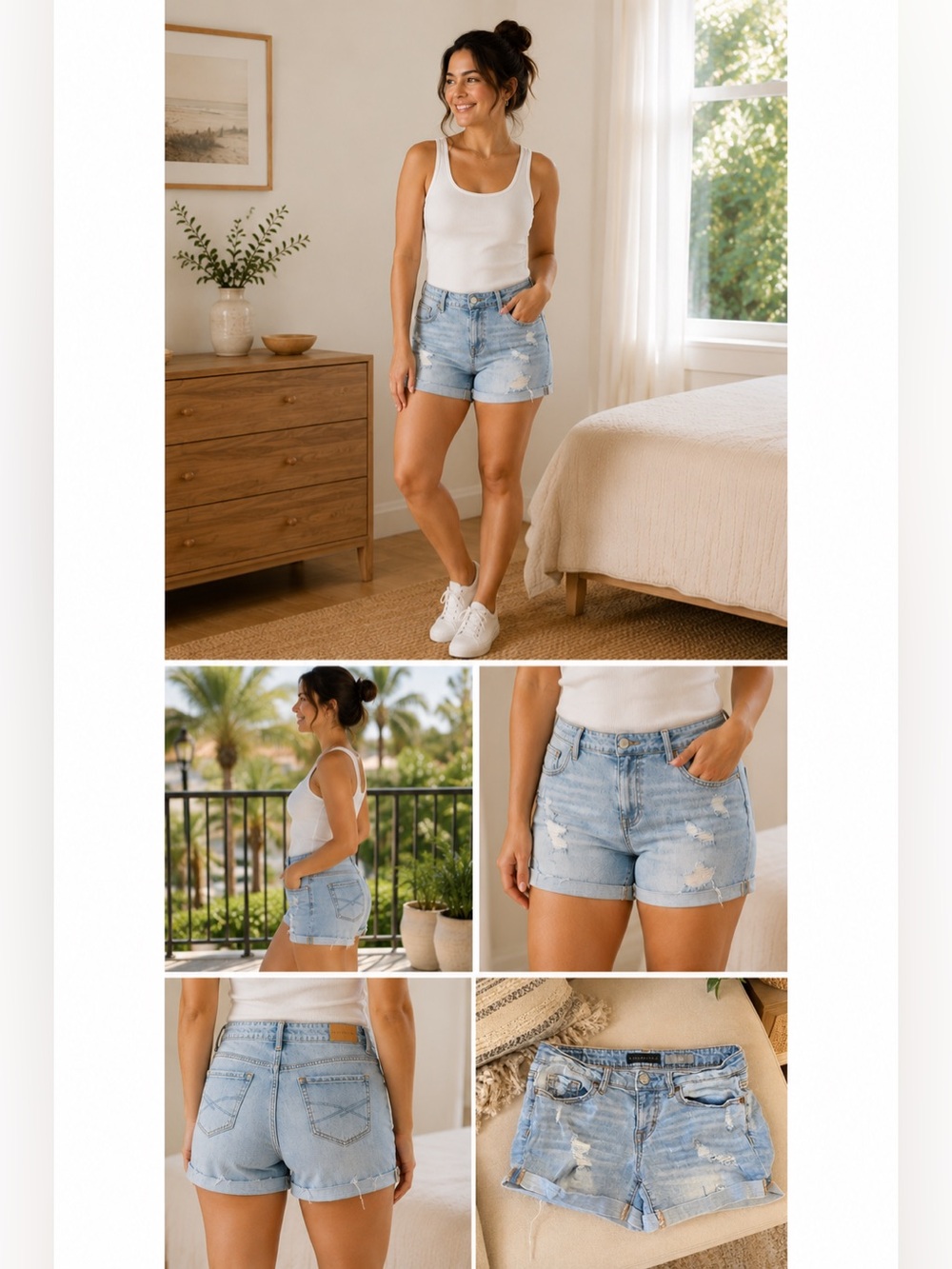 Aeropostale Distressed Light Wash Cuffed Denim MIDI Shorts Size 2 EUC